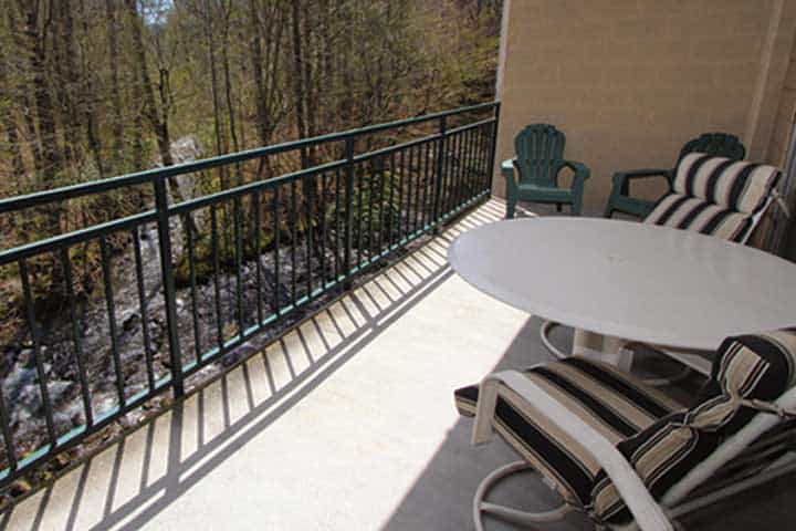 Balcony with scenic views at one of our Gatlinburg condo rentals.