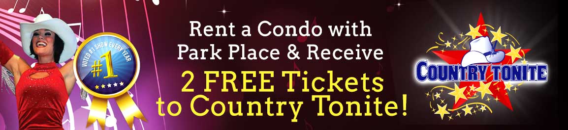 Banner advertising free Country Tonite tickets for guests at our Gatlinburg condos.