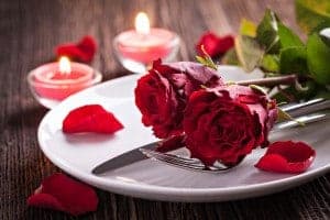 Valentine's Day table setting with roses in a Gatlinburg condo