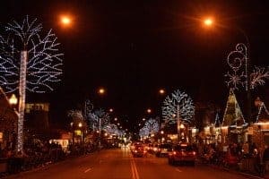 Christmas light displays along the downtown Gatlinburg Parkway.