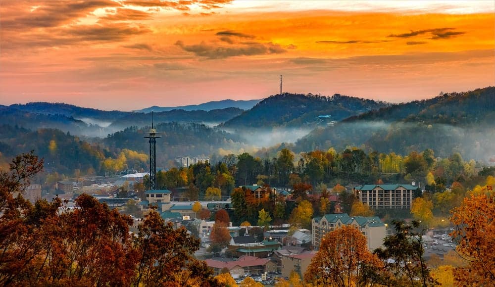 view of downtown gatlinburg in autumn