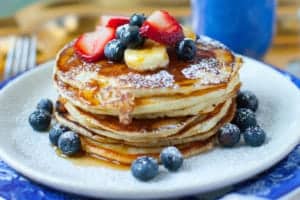 stack of pancakes with fruit